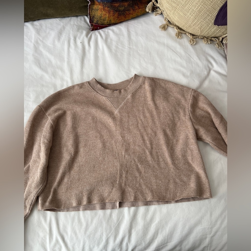 Zara Cropped Crewneck Sweater in Mauve Taupe